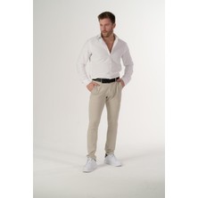 Esnek Kumaş Slim Fit Chino Erkek Pantolon Krem