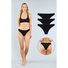 Pamuklu Siyah Brazilian Külot 3'lü Paket