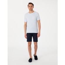 Pierre Cardin Erkek Lacivert Slim Fit Keten Karışımlı Beli Bağcıklı Dokuma Şort 50308147-VR033