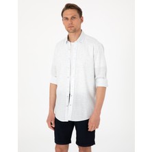 Pierre Cardin Erkek Mavi Keten Karışımlı Regular Fit Uzun Kollu Gömlek 50307171-VR036