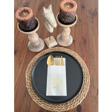 Kidspartim Gold Yaldızlı Beyaz Queen Taç Detaylı Cepli Kanguru Peçete 12 Adet