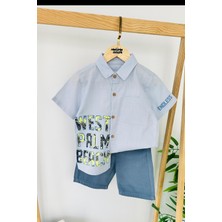 Miniğimin Cicileri West Palm Beach Baskılı Erkek Çocuk Gömlekli Şortlu takım - mavi