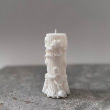 El Yapımı Spiral Desenli Soya Mum Dekoratif 11  cm  Beyaz Mum Parti ve Düğün Süslemesi