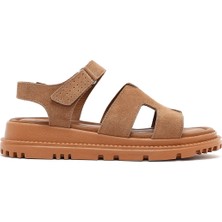 Kadın Pudra Bantlı Kalın Tabanlı Süet Deri Comfort Sandalet 25SFD300210