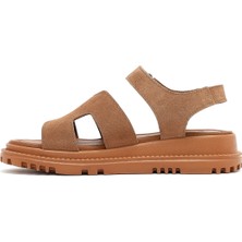 Kadın Pudra Bantlı Kalın Tabanlı Süet Deri Comfort Sandalet 25SFD300210
