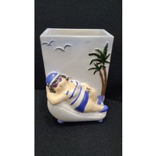 Şişman Mayolu Kadın 11X4CM Kalemlik Diş Fırçalık Vintage Poz Veren Ev Dekor Benzersiz 1 Adet