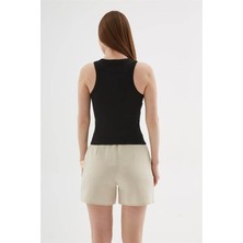 Fashion Friends Taşlı Siyah Kadın Kolsuz T-Shirt 25Y0505K1