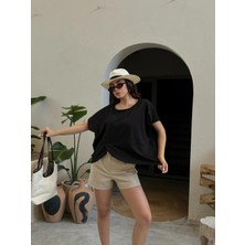 Kadın Siyah Arkası Modelli Tasarım Penye Bluz 29113