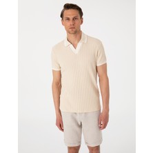 Pierre Cardin Erkek Bej Slim Fit Örme Dokulu Polo Yaka Tişört 50310162-VR011