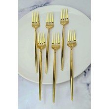 Lüx 6 Parça Gold Çatal Seti Paslanmaz Çelik Çeyiz Çatal Takımı Parlak Pürüzsüz Gold Series