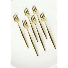 Lüx 6 Parça Gold Çatal Seti Paslanmaz Çelik Çeyiz Çatal Takımı Parlak Pürüzsüz Gold Series
