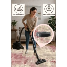 Pudra Bej Desenli Yıkanabilir Halı, Kaymaz Tabanlı,  Dostu, Robot Süpürge Uyumlu, Minimal Stil