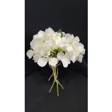 Yapay Çiçek Ortanca Hydrangea Bundle X3 Leaves 11,5inch Beyaz Dekoratif Hediyelik Bitki 1 Adet
