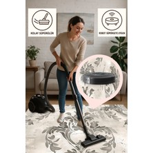 Klasik Damask Desenli Halı, Bej Gri Renk, Kaymaz Tabanlı, Yıkanabilir, Zarif Salon Dekoru Için