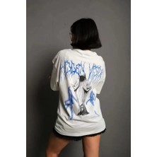 35AVM Unisex Bisiklet Yaka Baskılı Oversize T-Shirt - Beyaz