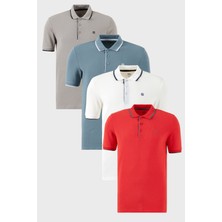Buratti  Pamuklu Slim Fit Şerit Detaylı Düğmeli Polo Yaka 4'lü Paket T Shirt Erkek T Shirt 5902118S4