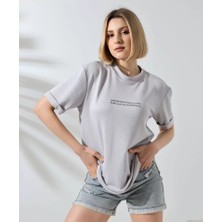 35AVM Unisex Bisiklet Yaka Baskılı Slim Fit T-Shirt - Boyalı Gri