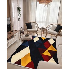 Modern Geometrik Desenli Halı – Yıkanabilir, Bebek ve Evcil Hayvan Dostu, Kaymaz Taban