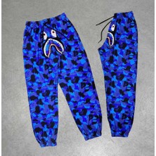 35AVM Iki Iplik Mevsimlik Bape Nakişli Eşofman Pantolon - Mavi