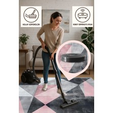 Geometrik Desenli Modern Halı – Gri & Pembe | Yıkanabilir Kaymaz Halı | Trend Dekoratif Model