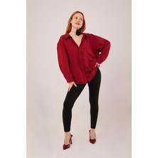 35AVM Basic Oversize Bordo Gömlek