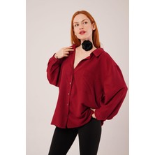 35AVM Basic Oversize Bordo Gömlek