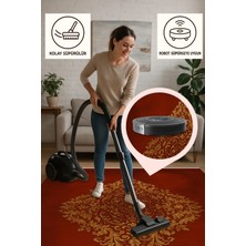 Makinede Yıkanabilir Kaymaz Halı – Osmanlı Desenli Bordo Altın | Dar Alanlara Uygun | 80 x 150