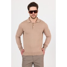 Hateko Saf  Pamuk Camel Polo Yaka Triko Kazak