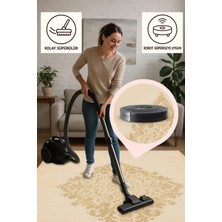 Makinede Yıkanabilir Kaymaz Krem Halı – Bej Desenli | Ince Yapı & Robot Süpürgeye Uyumlu