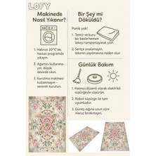 Vintage Çiçek Desenli Halı Eskitme Görünümlü, Makinede Yıkanabilir, Kaymaz Tabanlı