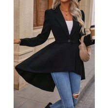 35AVM Kadın Uzun Kollu Yakalı Önden Düğmeli Uzun Atlas Blazer Ceket