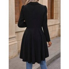 35AVM Kadın Uzun Kollu Yakalı Önden Düğmeli Uzun Atlas Blazer Ceket