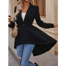 35AVM Kadın Uzun Kollu Yakalı Önden Düğmeli Uzun Atlas Blazer Ceket