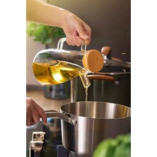 Bambu Kapaklı Cam Yağdanlık Vakumlu Silikon Stantlı Sirkelik Zeytinyağı Şişesi Yağlık 900 ml Set