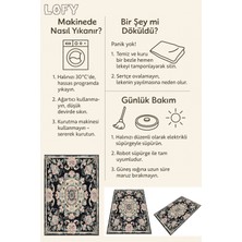 Siyah Zemin Üzerine Çiçek Desenli Yıkanabilir Vintage Halı Kaymaz, Makine Yıkamalı, Ince Tasarım