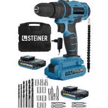 Germany Technology Darbeli 58 V 5 Ah Metal Şanzıman Çift Akü Şarjlı Vidalama Matkap Blue Set