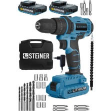 Germany Technology Darbeli 58 V 5 Ah Metal Şanzıman Çift Akü Şarjlı Vidalama Matkap Blue Set