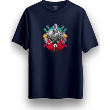 Alex Rosen Oversize Bisiklet Yaka Baskılı Kısa Kollu Lacivert Tişört