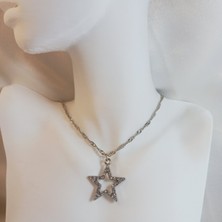 Crystal Atelier Gümüş Rodyumlu Kaplama Zirkon Taşlı Yıldız Kolye, Özel Seri Zirkon Taşlı Içi Boş Gümüş Yıldız Kolye, Zirkon Taşlı Büyük Yıldız Kolye, Gümüş Büyük Yıldız Kolye, Kadın Kolye