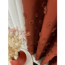 Kiremit Rengi Ponponlu Pufy Fon Perde 1/3 Sık Pile