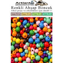 Artlantis Renkli Ahşap Boncuk 200 Lü 1 Paket Renkli Ahşap Boyalı Yuvarlak Doğal Boncuklar Saç Takı Tasarım Etkinlik Kreş