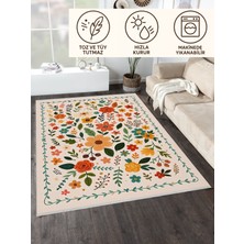 Renkli Çiçek Desenli Halı – Kaymaz & Makinede Yıkanabilir | Bebek ve Evcil Dostu | 120 x 180  cm