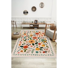Renkli Çiçek Desenli Halı – Kaymaz & Makinede Yıkanabilir | Bebek ve Evcil Dostu | 120 x 180  cm