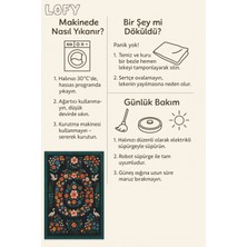 Çiçek ve Kuş Desenli Siyah Halı – Kaymaz & Makinede Yıkanabilir | Bebek ve Evcil Dostu Tasarım