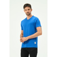 Casual Mavi V Yaka Erkek Tişört