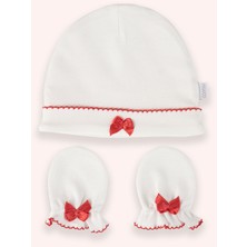 Yenidoğan Kurdela Detaylı Ekru Şapka-Eldiven Seti