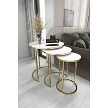 Home Plus Mobilya 3'lü Zigon Sehpa Gold Ayak Beyaz Ayna