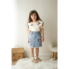 Bayramlık Kuromi Detaylı Kot Etekli Kız Çocuk Alt Üst Takım