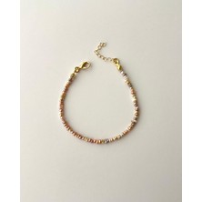 Eyla Collection Hakiki Pembe Kum Inci Bileklik -2mm