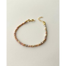 Eyla Collection Hakiki Pembe Kum Inci Bileklik -2mm